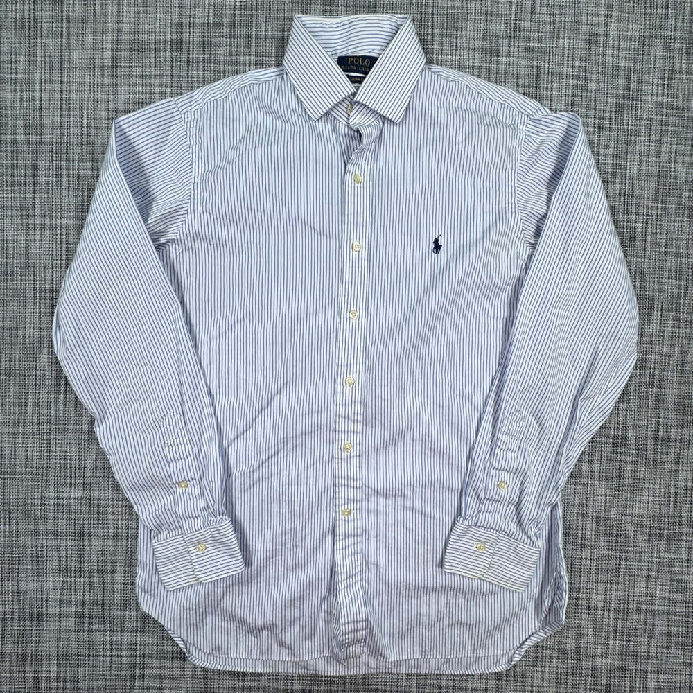 Polo Ralph Lauren Mens 16 Custom Fit Dress Shirt Blue White Striped Cotton Pony